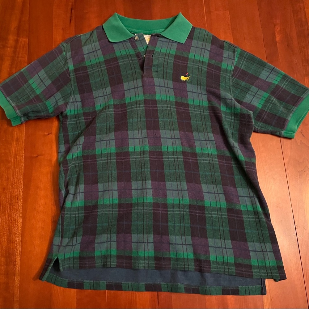 Vtg Augusta National Golf Shop Slazenger Mens M Masters Green Plaid Polo Shirt